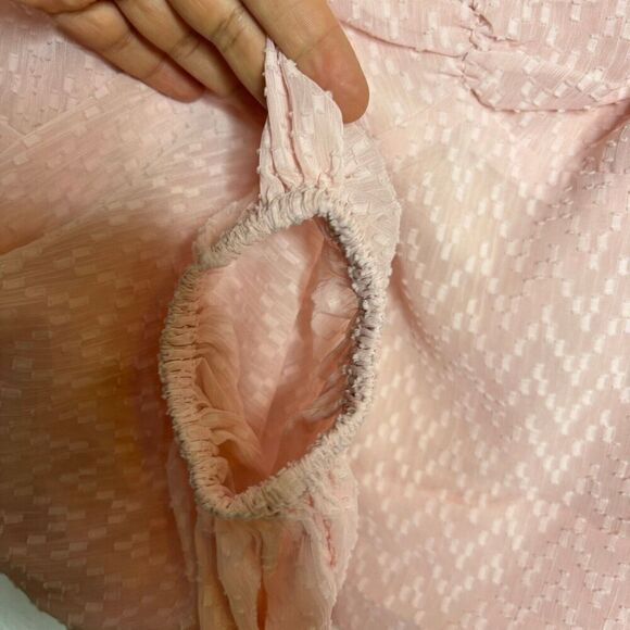 Showpo Womens Bodysuit Blouse Top Pink 16 Balloon Sleeve Ruched Swiss Dot - Picture 5 of 12